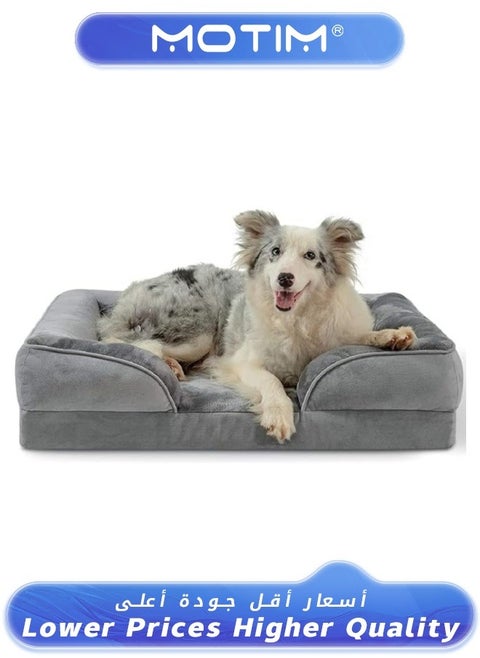 Orthopedic Dog Bed Foam Sofa with Removable Washable Cover Waterproof Lining and Nonskid Bottom Couch Four Sided Bolster Pet Beds for Medium Large Extra Large Dogs Grey M
