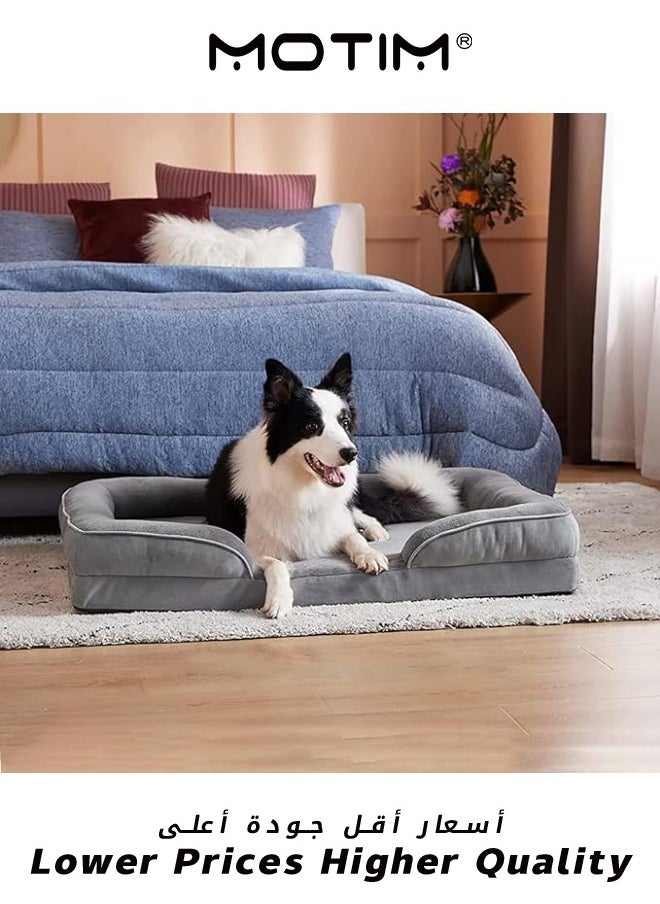 Motim - Orthopedic Dog Bed Foam Sofa with Removable Washable Cover Waterproof Lining and Nonskid Bottom Couch Four Sided Bolster Pet Beds for Medium Large Extra Large Dogs Grey M - Image 1