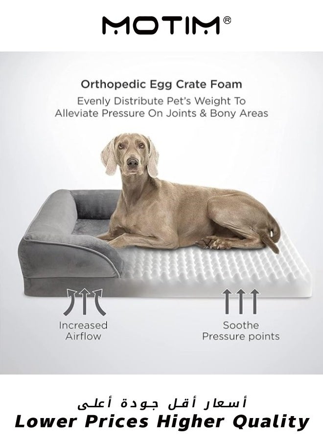 Motim - Orthopedic Dog Bed Foam Sofa with Removable Washable Cover Waterproof Lining and Nonskid Bottom Couch Four Sided Bolster Pet Beds for Medium Large Extra Large Dogs Grey M - Image 1