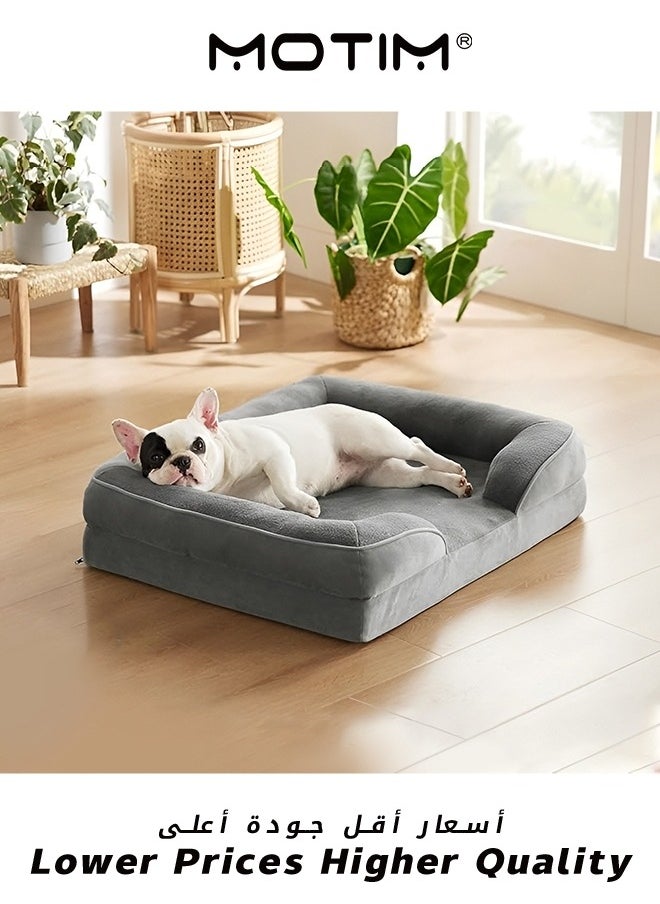 Motim - Orthopedic Dog Bed Foam Sofa with Removable Washable Cover Waterproof Lining and Nonskid Bottom Couch Four Sided Bolster Pet Beds for Medium Large Extra Large Dogs Grey M - Image 1