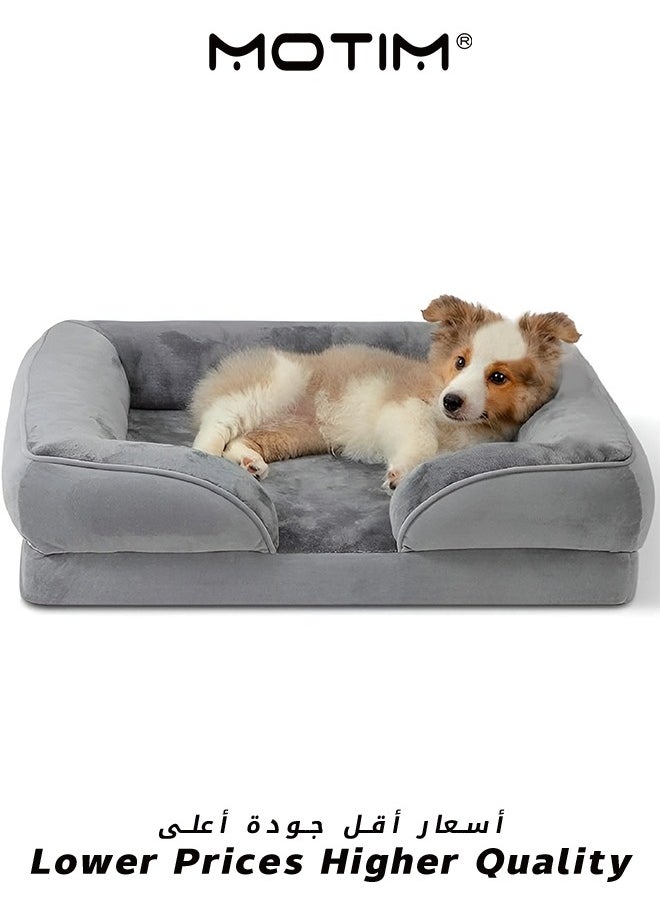 Motim - Orthopedic Dog Bed Foam Sofa with Removable Washable Cover Waterproof Lining and Nonskid Bottom Couch Four Sided Bolster Pet Beds for Medium Large Extra Large Dogs Grey M - Image 1