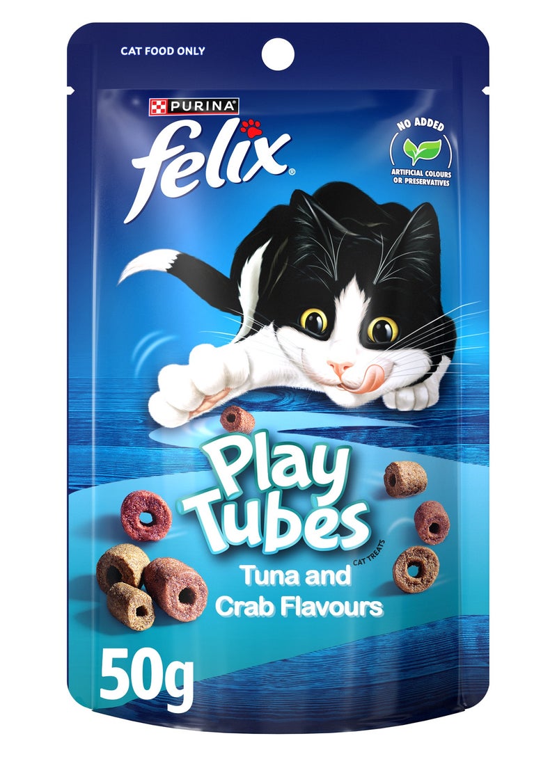 Purina Felix Play Tubes Tuna & Crab Flavours Dry Cat Treats 50g  - Image 1