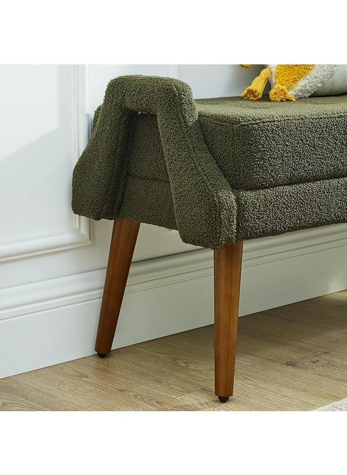 LEGACY OF COMFORT LEGACY OF COMFORT Afirni Armrest Bench is Soft and Comfortable with Dark Brown Wooden Legs That are Sturdy and DurableinBedroom Living Room Family Room Green  - Image 3