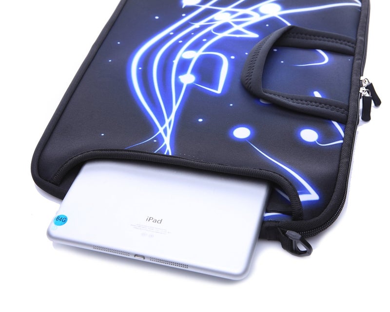 YIDA 14 Inch Neoprene Laptop Sleeve Case Bag with shoulder strap For 14" Notebook/MacBook/Ultrabook/Chromebook (Black blue music) - Image 4