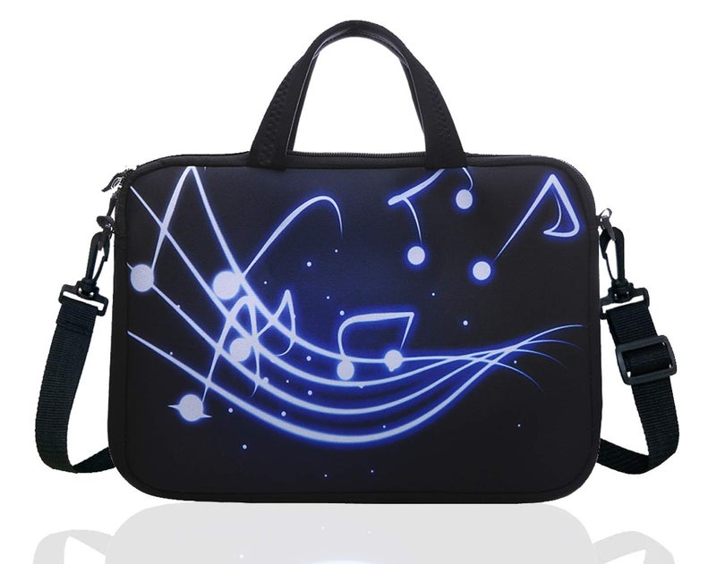 YIDA 14 Inch Neoprene Laptop Sleeve Case Bag with shoulder strap For 14" Notebook/MacBook/Ultrabook/Chromebook (Black blue music) - Image 2