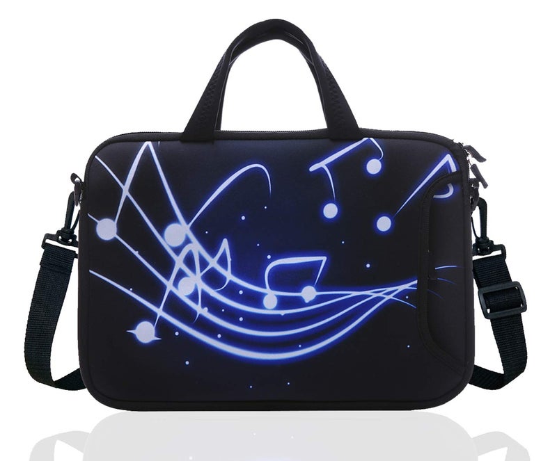 YIDA 14 Inch Neoprene Laptop Sleeve Case Bag with shoulder strap For 14" Notebook/MacBook/Ultrabook/Chromebook (Black blue music) - Image 1