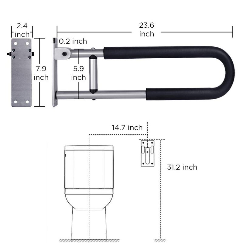 Botabay Handicap Grab Bars Rails 23.6 Inch Toilet Handrails Bathroom Safety Bar Hand Support Rail Handicapped Handrail Accessories for Seniors Elderly Disabled Mounted Bath Grips - Image 2