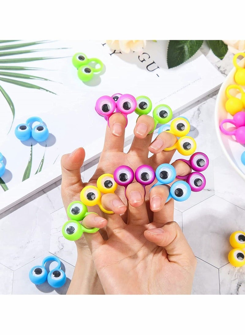64 Pieces Eye Finger Puppets, Googly Eye on Ring Wiggly Eyeball Finger Puppet Rings, Classroom Exchange and Prize Supplies Party Favor Toys for Kids, Funny Novelty Eyeball Ring (6 Colors)  - Image 4