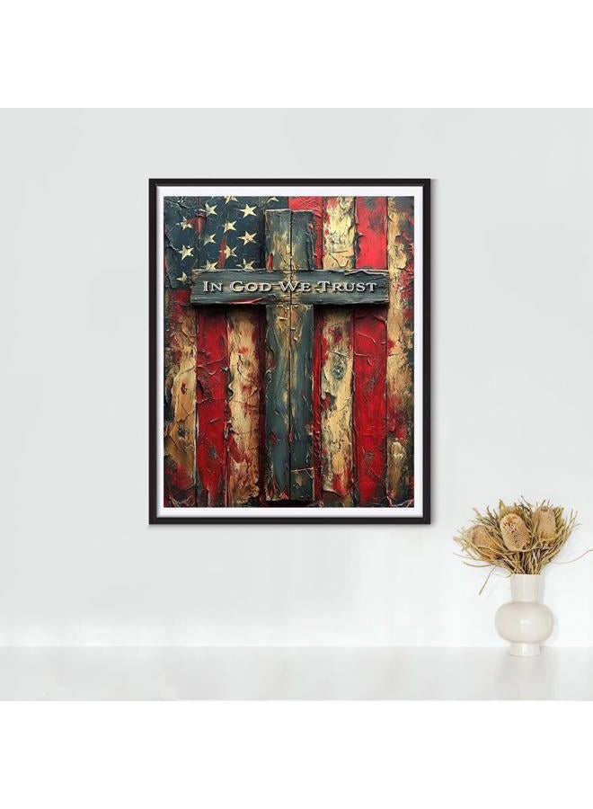 KTHOFCY 5D DIY Diamond Painting Kits for Adults, American Flag with Cross Full Drill Embroidery Cross Stitch Crystal Rhinestone Paintings Pictures Arts Wall Decor Painting Dots Kits 11.8X15.7inch - Image 2