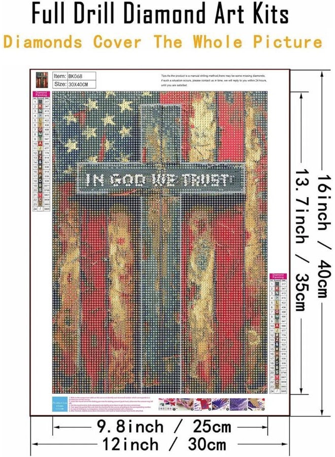 KTHOFCY 5D DIY Diamond Painting Kits for Adults, American Flag with Cross Full Drill Embroidery Cross Stitch Crystal Rhinestone Paintings Pictures Arts Wall Decor Painting Dots Kits 11.8X15.7inch - Image 3