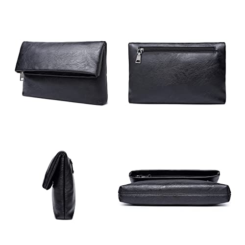 NIGEDU Men’s Clutch Bag Solid PU Leather Envelope Clutches Folded Male Business Purse Bags (Black) - Image 4