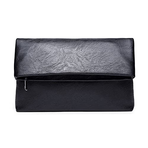 NIGEDU Men’s Clutch Bag Solid PU Leather Envelope Clutches Folded Male Business Purse Bags (Black) - Image 1