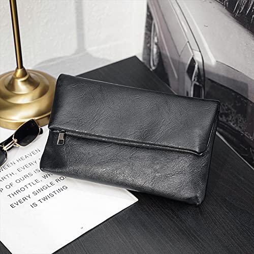 NIGEDU Men’s Clutch Bag Solid PU Leather Envelope Clutches Folded Male Business Purse Bags (Black) - Image 3