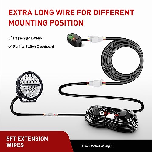 Nilight 22AWG 5 Feet Plug and Play Dual Control Switch Wiring Harness Extension Kit for LED Off Road Light Bar Pod Work Lights Driving Auxiliary Fog DRL - Image 3