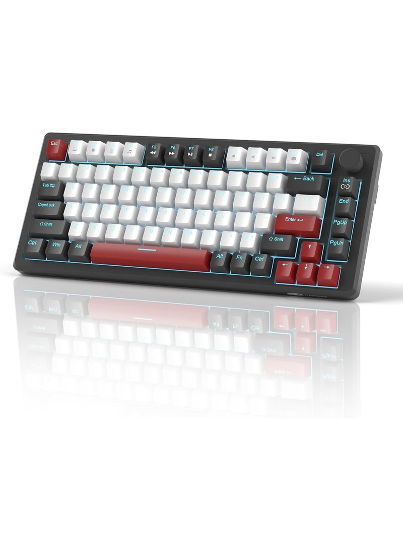 MageGee MageGee 75% Mechanical Gaming Keyboard, Compact Blue Backlit Wired Gaming Keyboards with Red Switches, EVA Foam, Knob Control, STAR75 Portable NKRO PC Gaming Keyboard - Black & White  - Image 1