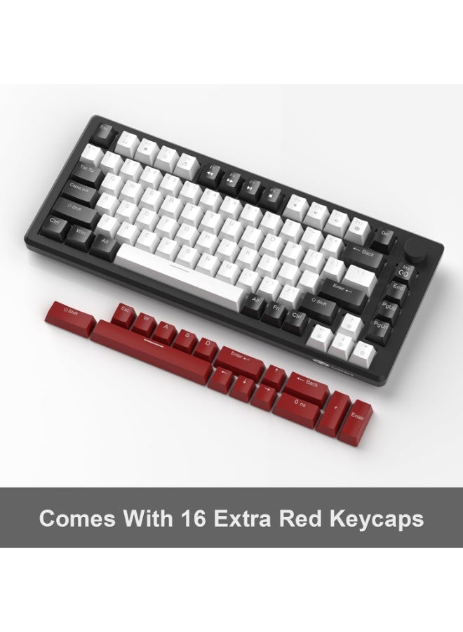 MageGee 75% Mechanical Gaming Keyboard, Compact Blue Backlit Wired Gaming Keyboards with Red Switches, EVA Foam, Knob Control, STAR75 Portable NKRO PC Gaming Keyboard - Black & White
