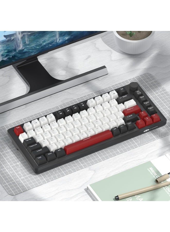MageGee 75% Mechanical Gaming Keyboard, Compact Blue Backlit Wired Gaming Keyboards with Red Switches, EVA Foam, Knob Control, STAR75 Portable NKRO PC Gaming Keyboard - Black & White