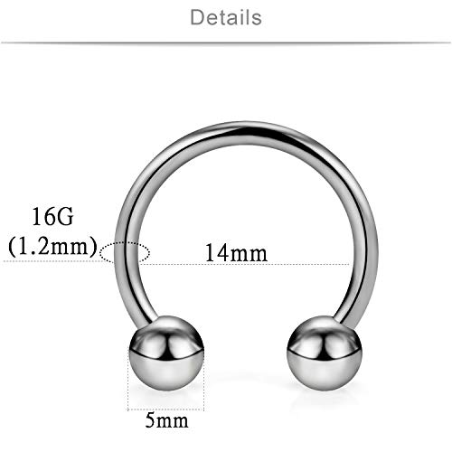 SCERRING 16G Septum Ring G23 Titanium Horseshoe Nose Hoop Helix Daith Cartilage Tragus Earrings Nipple Eyebrow Rings Body Piercing Jewelry 14mm 2PCS - Image 3