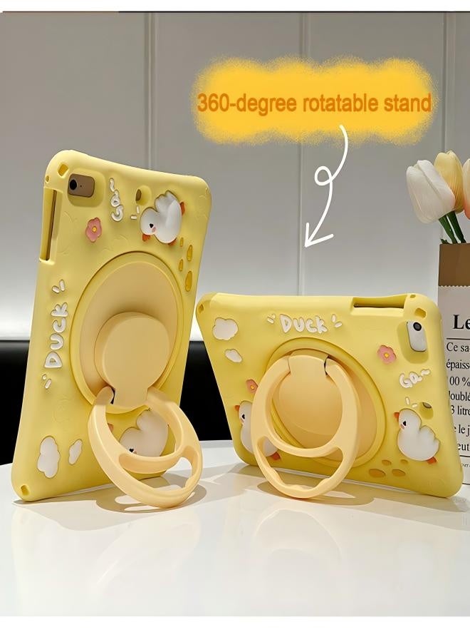 جراب مقاوم للصدمات لجهاز شاومي ريدمي باد إس إي 11 بوصة، غطاء تابلت للأطفال بتصميم بطة لطيفة، مع مقبض متعدد الاستخدامات 3 في 1 (مقبض/حامل/حامل أقلام)، حزام مجاني لحقيبة المدرسة، واقي شاشة مضاد للوهج، قلم لمس مصمم للأطفال - أصفر - Image 3