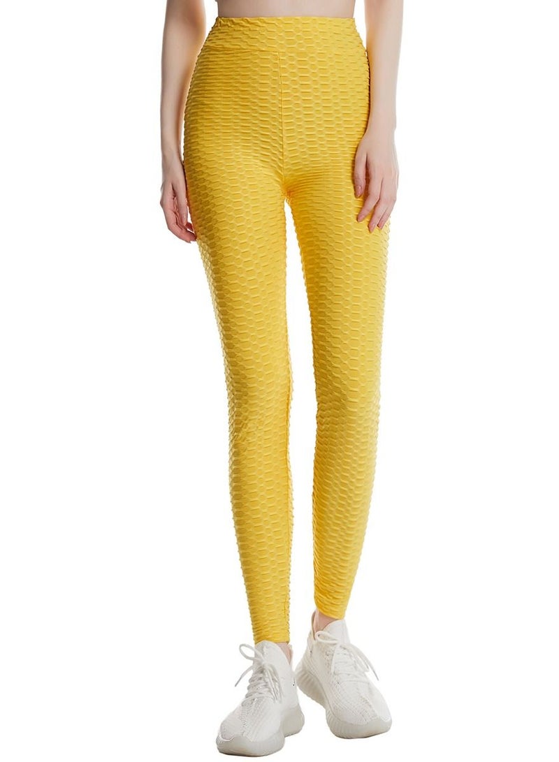 Loquat Women's Solid Color Super Strech Textured Leggings Yoga Pants Yellow  - Image 1