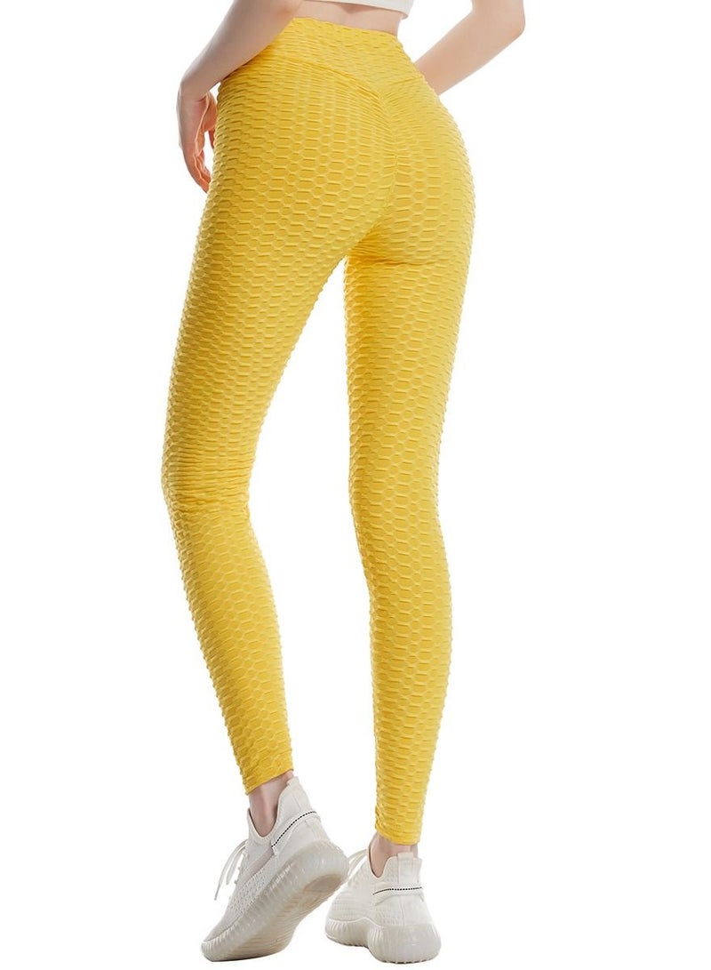 Loquat Women's Solid Color Super Strech Textured Leggings Yoga Pants Yellow  - Image 2