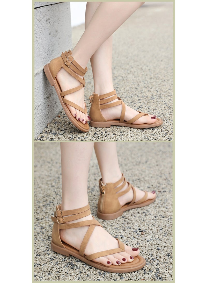 NIBEMINENT Sandals Women  Summer  Cross Strap Open Toe Casual Strap Roman Shoes  - Image 2