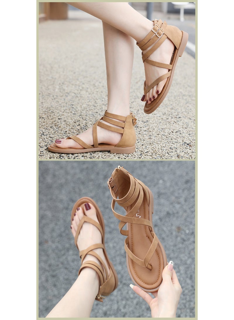 NIBEMINENT Sandals Women  Summer  Cross Strap Open Toe Casual Strap Roman Shoes  - Image 3