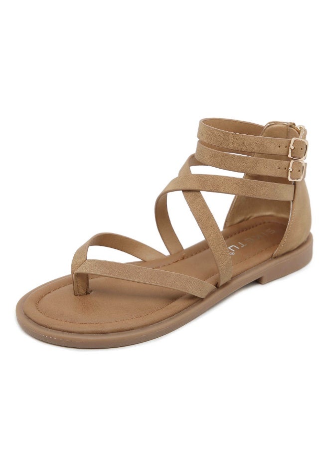 NIBEMINENT Sandals Women  Summer  Cross Strap Open Toe Casual Strap Roman Shoes  - Image 1