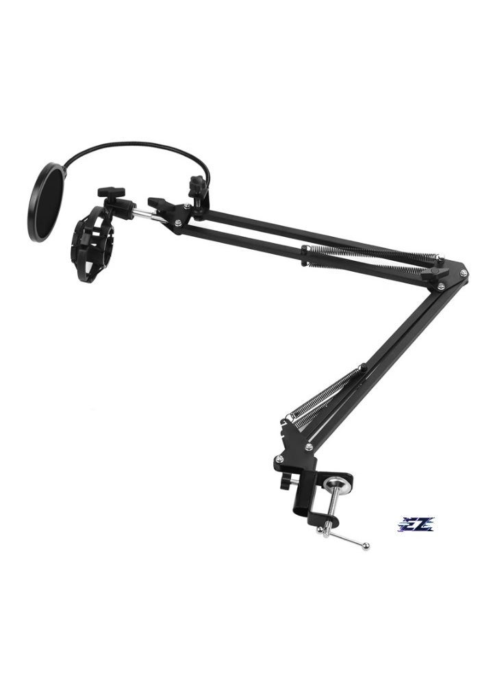 ELTRAZONE Adjustable Foldable Microphone Stand – Heavy Duty Metal Mic Arm Bracket with Shock Proof Holder, Windshield, and Pop Filter for Studio Recording, Live Video Broadcasting, and Online Singing  - Image 2