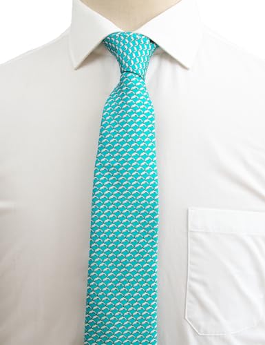 WITZROYS 100% Silk Ties for Men Handmade Neckties with Animal Printed Patterns+Gift box … (Dolphins - Silver on Aqua Green, Regular Length - 59") - Image 3