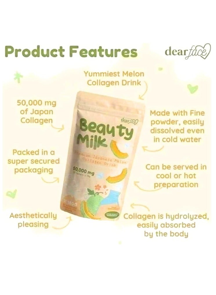 dear face مشروب حليب الجمال بالكولاجين بنكهة الفراولة، مشروب فواكه آمن وصحي لبشرة متألقة، مشروب طبيعي مكوناته لتخفيف الوزن لجمال المفاصل والبشرة والشعر والأظافر، (بنكة البطيخ) - Image 4