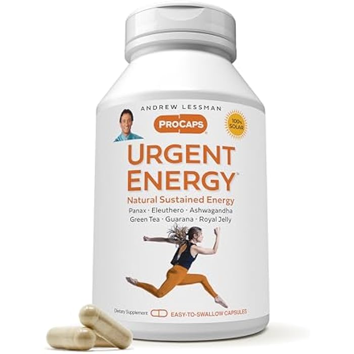 ANDREW LESSMAN Urgent Energy 60 Capsules - Provides a Safe, Healthy Means of Enhancing Energy Levels and Feelings of Well-Being, Green Tea, Guarana, Ginseng, Royal Jelly, Ashwagandha, B-Complex - Image 1