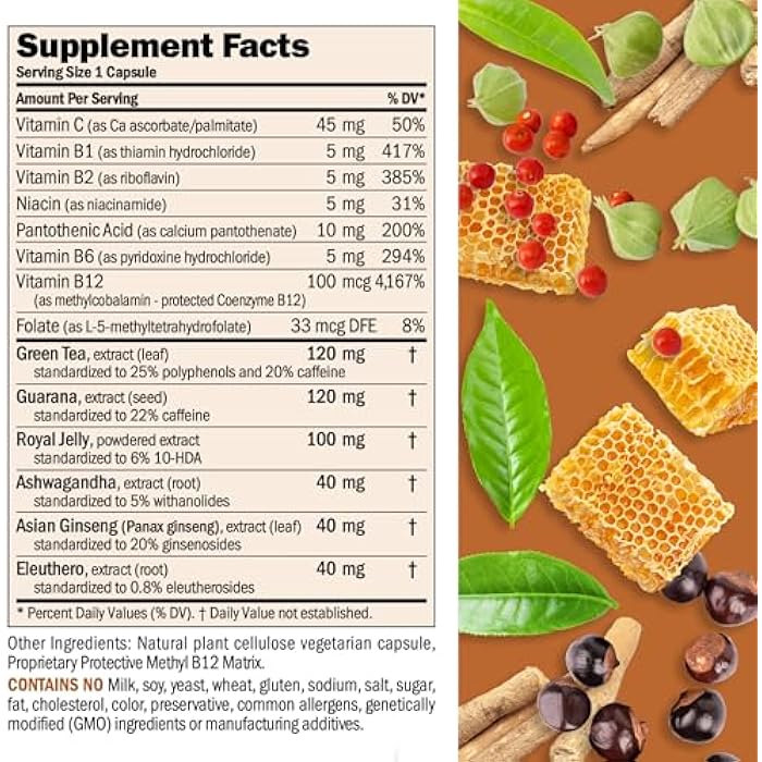 ANDREW LESSMAN Urgent Energy 60 Capsules - Provides a Safe, Healthy Means of Enhancing Energy Levels and Feelings of Well-Being, Green Tea, Guarana, Ginseng, Royal Jelly, Ashwagandha, B-Complex - Image 2