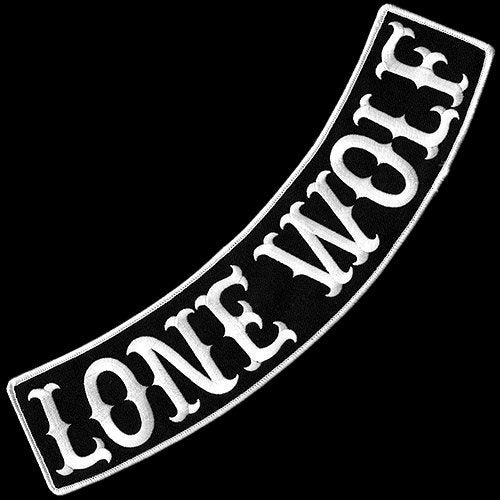 VEGASBEE® Lone Wolf Embroidered Iron-On Patch Biker Jacket Rider Vest Bottom Rocker 12" USA (Black-White Bottom) - Image 2