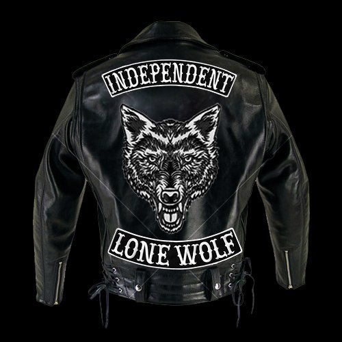 VEGASBEE® Lone Wolf Embroidered Iron-On Patch Biker Jacket Rider Vest Bottom Rocker 12" USA (Black-White Bottom) - Image 4