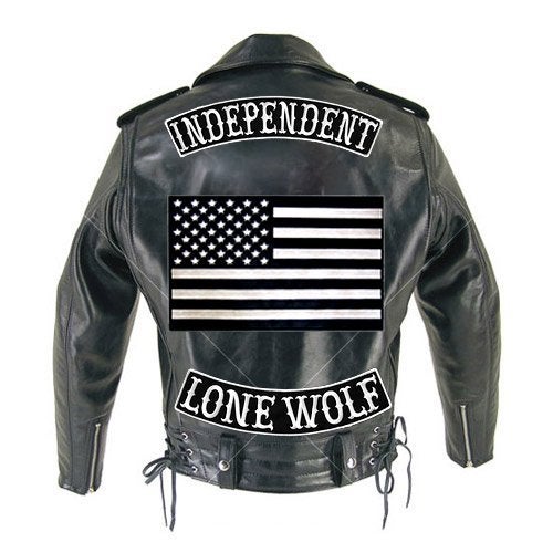 VEGASBEE® Lone Wolf Embroidered Iron-On Patch Biker Jacket Rider Vest Bottom Rocker 12" USA (Black-White Bottom) - Image 5