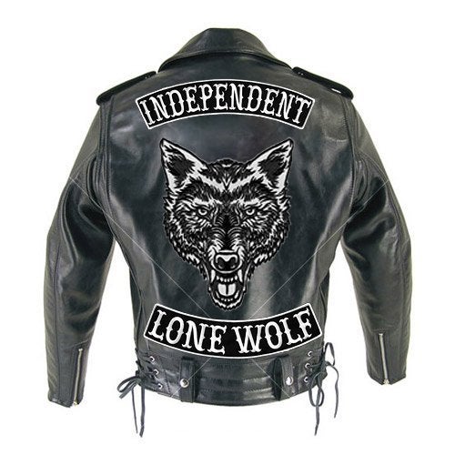 VEGASBEE® Lone Wolf Embroidered Iron-On Patch Biker Jacket Rider Vest Bottom Rocker 12" USA (Black-White Bottom) - Image 3