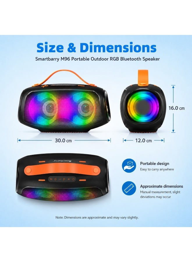 Smartbarry M96 Portable Outdoor RGB Bluetooth Speaker – 16W Dual Driver Stereo Sound, Deep Bass, 2400mAh Rechargeable Battery, Waterproof & Dustproof Wireless Speaker, Carry Handle, USB/TF Card Support – Black/Orange - Image 3
