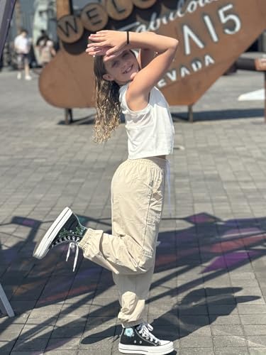 Kimoda Beige Cargo Pants for Girls Size 13-14 Girls Sweatpants Elastic Waist Cargo Pants Elastic Drawstring Kids Cargo Pant - Image 3
