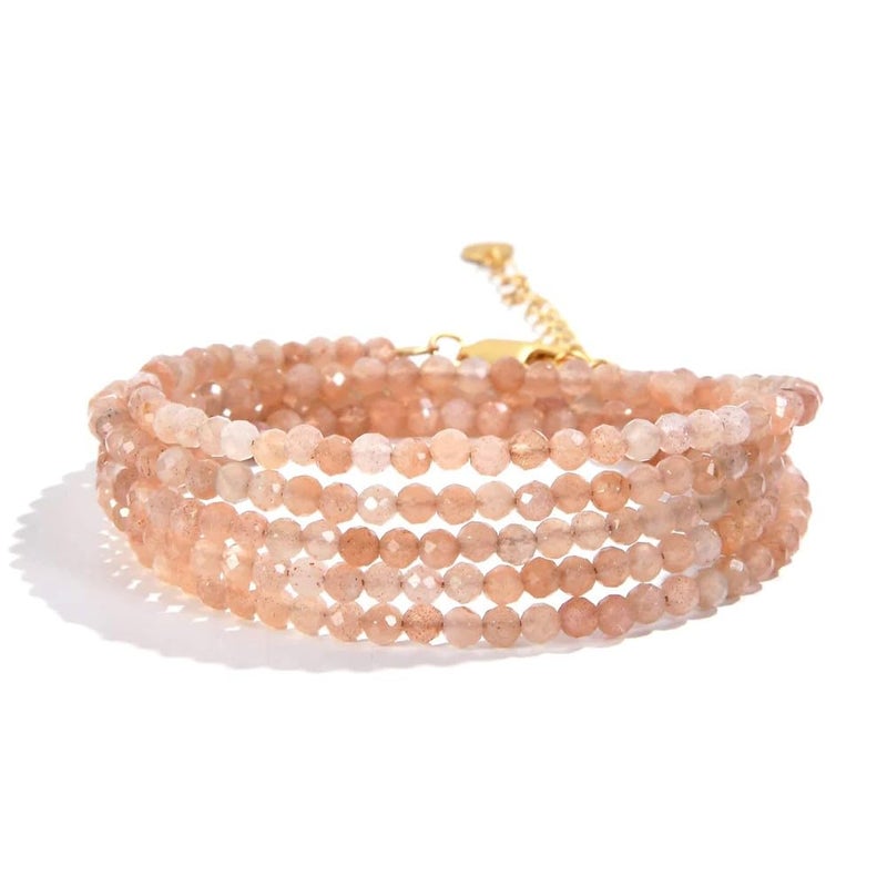 KALIFANO - 3mm Peach Moonstone Faceted 31" Necklace/Multi Wrap Bracelet, Handcrafted, Adjustable, Stylish and Elegant - Image 4