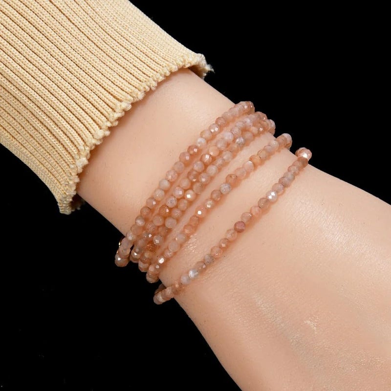 KALIFANO - 3mm Peach Moonstone Faceted 31" Necklace/Multi Wrap Bracelet, Handcrafted, Adjustable, Stylish and Elegant - Image 3
