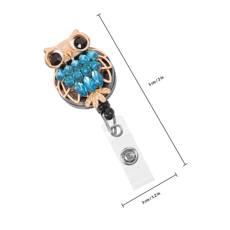 Retractable Badge Holder with Blue Crystal Owl Design Alligator Clip for Office Nursing ID - Image 3