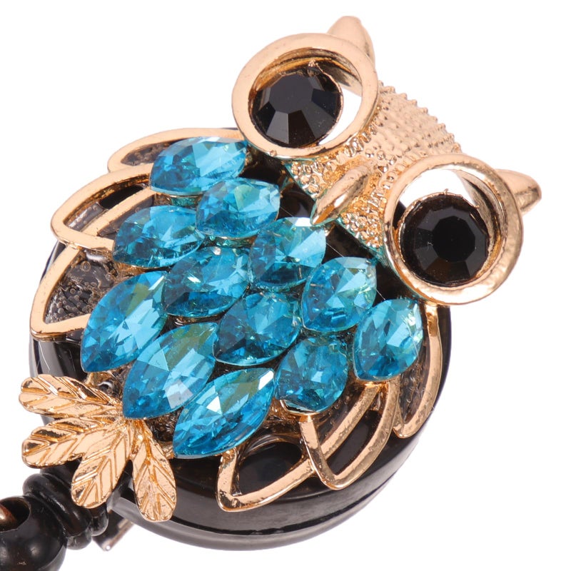 Retractable Badge Holder with Blue Crystal Owl Design Alligator Clip for Office Nursing ID - Image 4