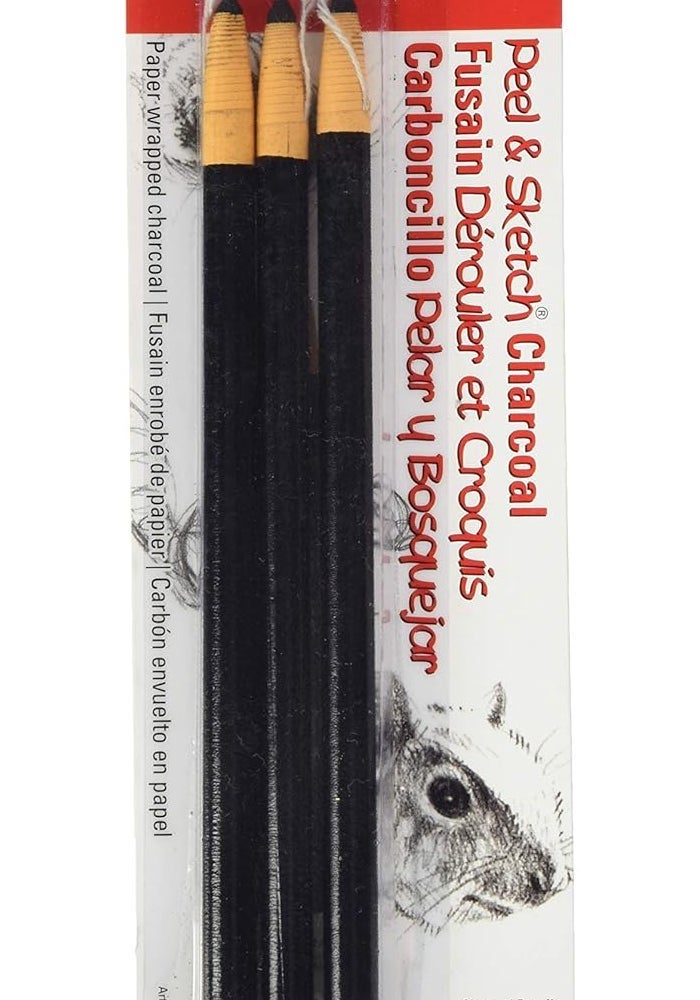 GENERAL'S Peel & Sketch Charcoal Pencils Set with Kneaded Eraser - 3 Pencils - Image 1