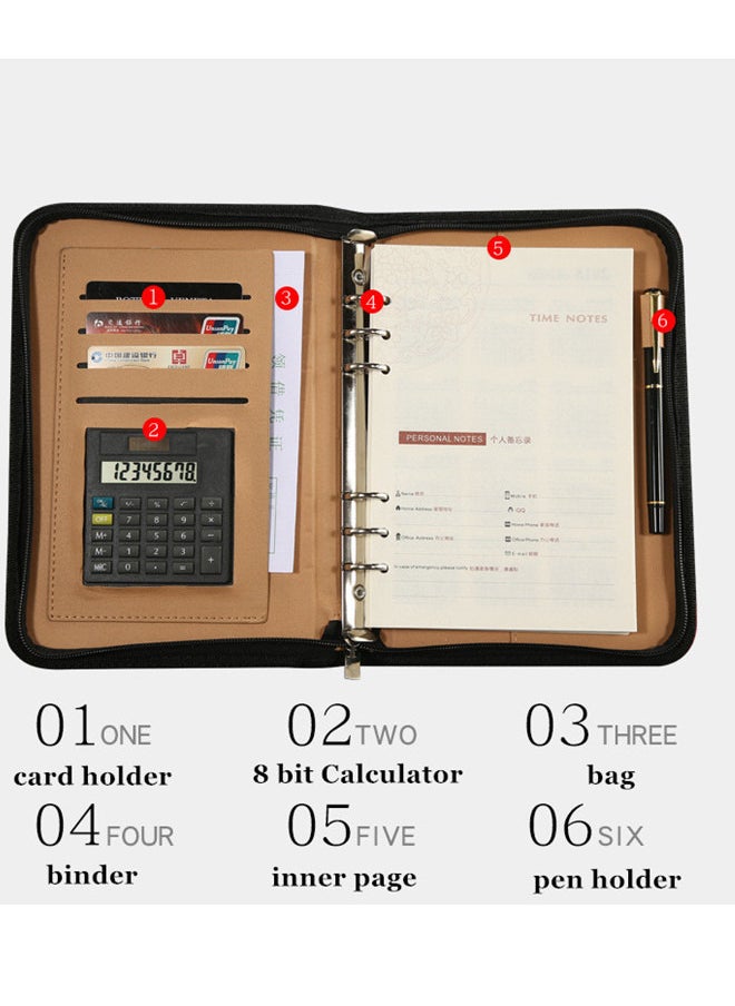 ISank - A5 Executive Conference Folder Business Notebook Zipped Organizer with Calculator Travel Portfolio Binder - Image 1