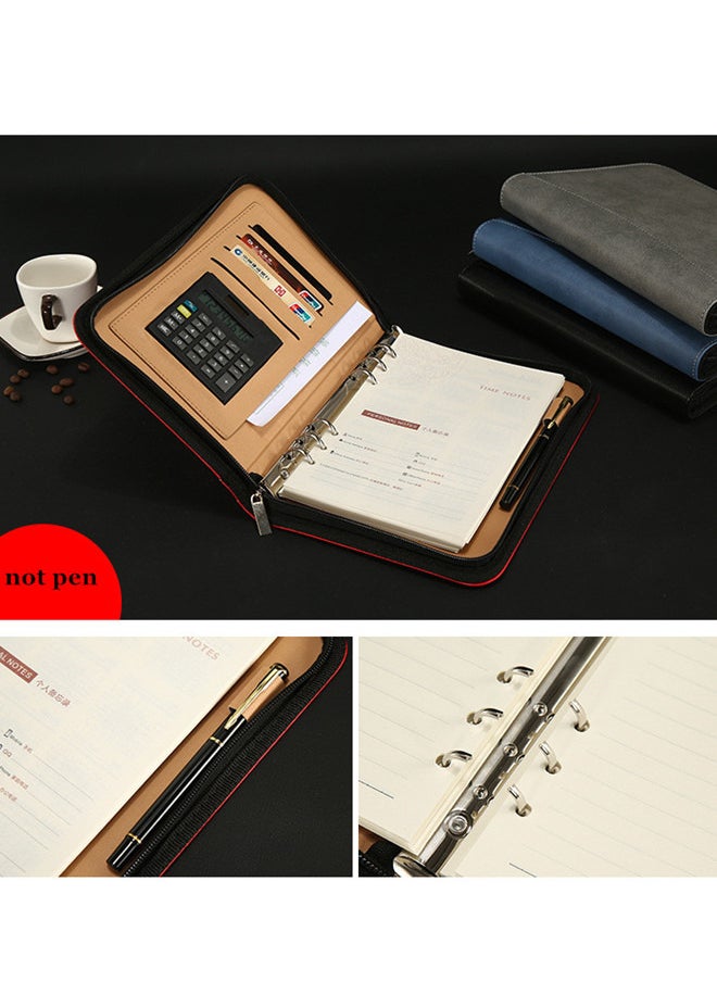 ISank - A5 Executive Conference Folder Business Notebook Zipped Organizer with Calculator Travel Portfolio Binder - Image 1