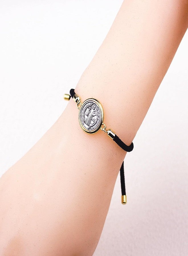 CACALOSS Catholic Bracelets St. Benedict Bracelet Red Rope Double Hole Pendant Couple Woven Bracelets Adjustable Black Bracelet (black) - Image 5