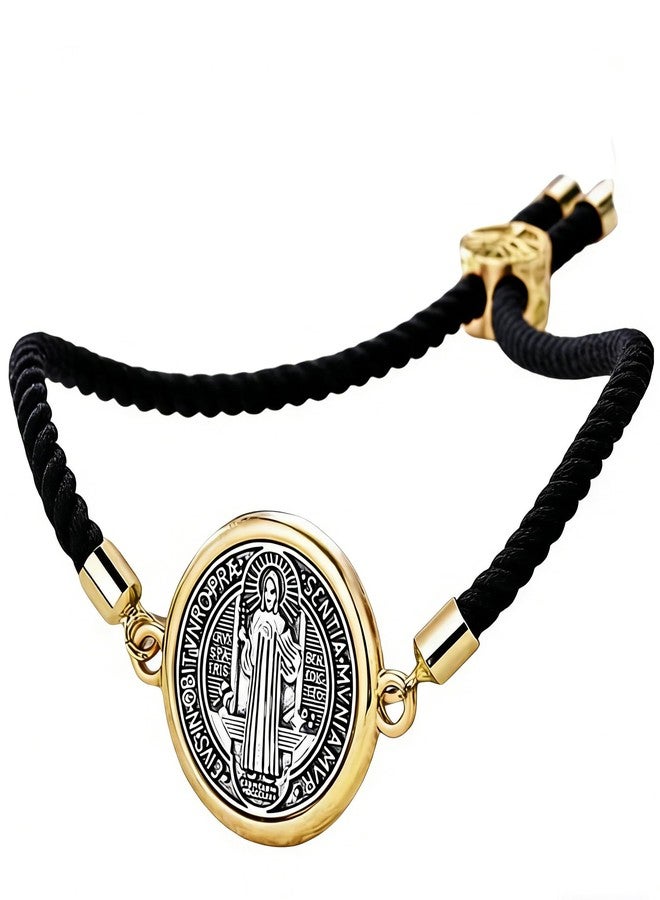 CACALOSS Catholic Bracelets St. Benedict Bracelet Red Rope Double Hole Pendant Couple Woven Bracelets Adjustable Black Bracelet (black) - Image 1
