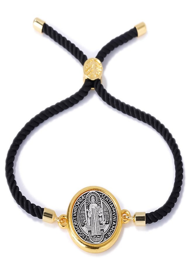 CACALOSS Catholic Bracelets St. Benedict Bracelet Red Rope Double Hole Pendant Couple Woven Bracelets Adjustable Black Bracelet (black) - Image 2