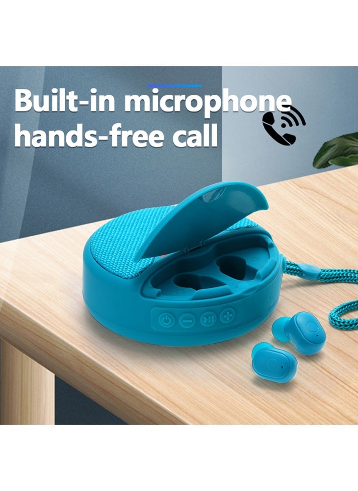 TG808 2-in-1 TWS Wireless Speaker Bluetooth-compatible Earphone Stereo Sound Subwoofer Supports Hands-free Call/TF Card Playback/FM - Blue - Image 4